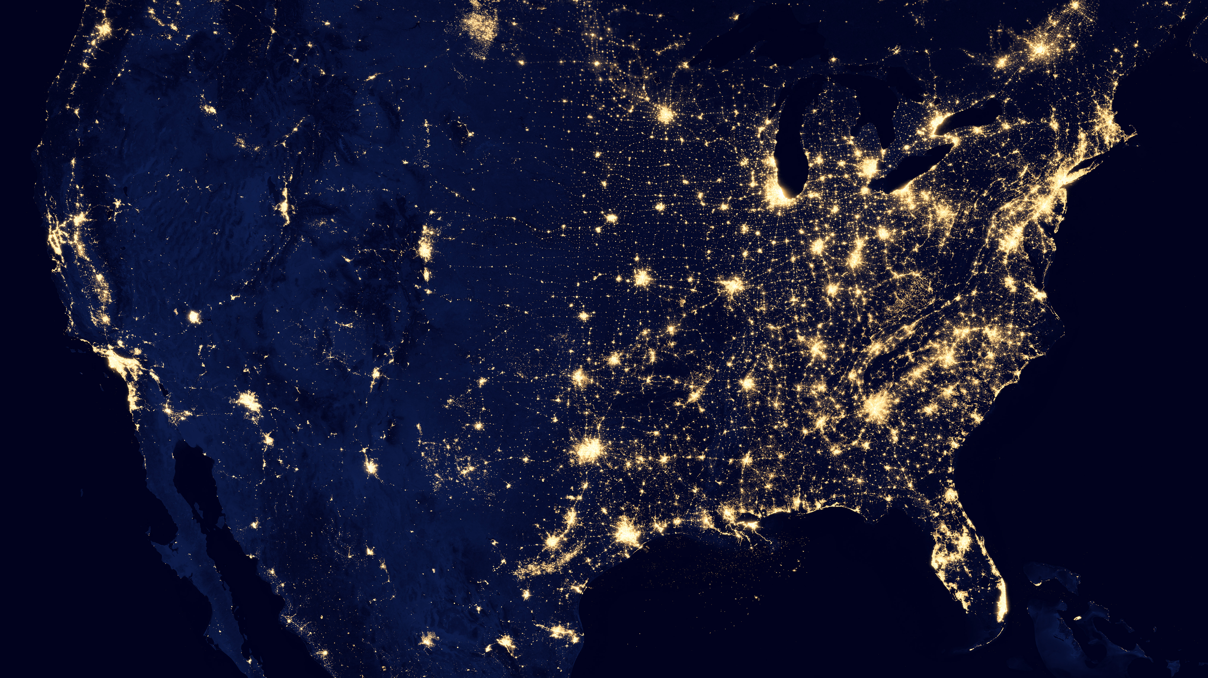 Earth at Night — NASA satellite view showing city lights